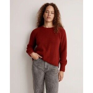 Madewell XS (Re)sourced Cashmere Fisherman Sweater Heather Garnet Red Rib Knit